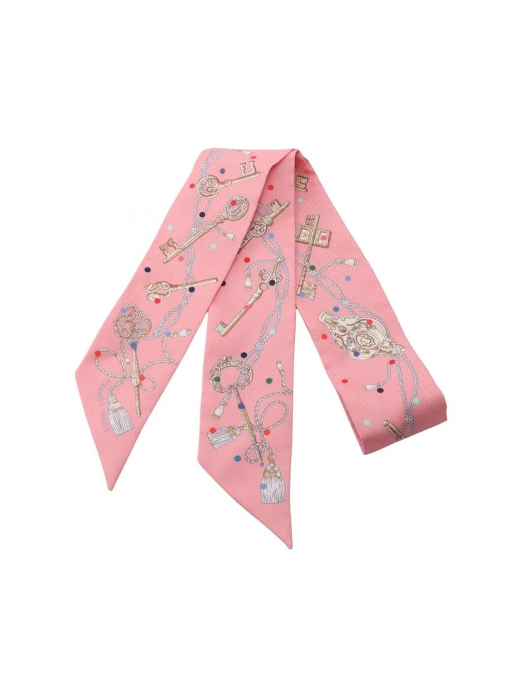 Hermes Scarf Twilly les Cles a Pois Ribbon Silk